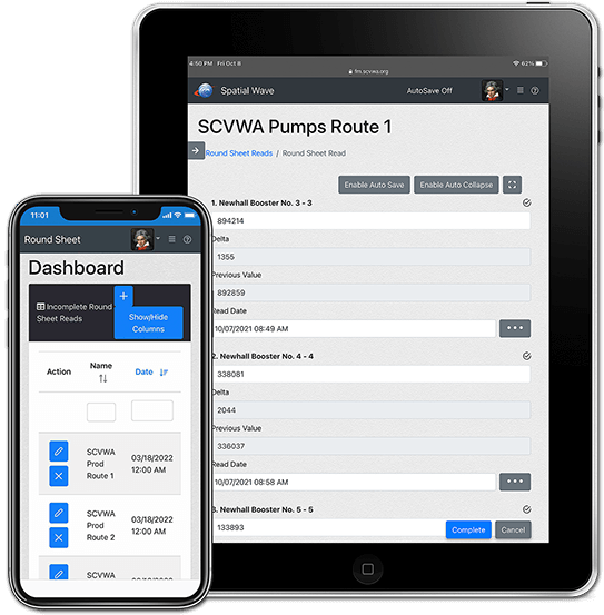 Mobile Devices showing Roundsheet on iOS